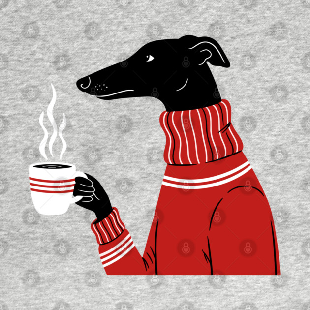 Cozy Greyhound Sipping Coffee by enrynz