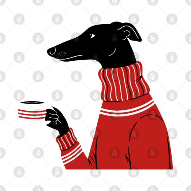Cozy Greyhound Sipping Coffee by enrynz