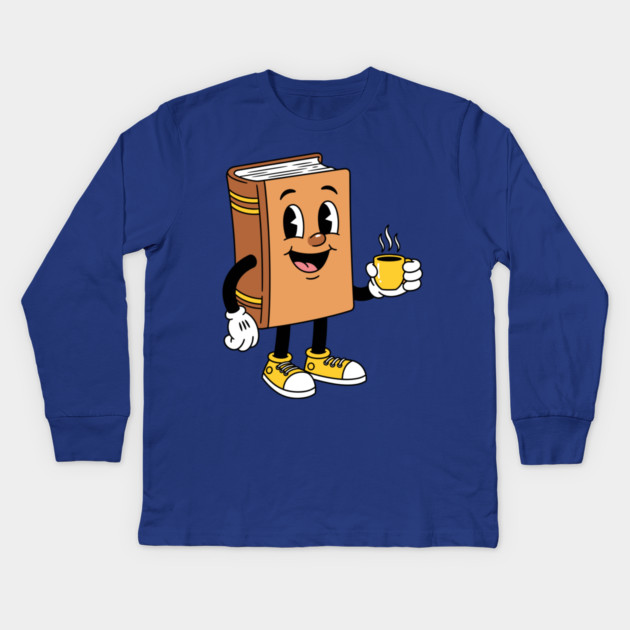 Happy Book Sipping Coffee Kids Long Sleeve T-Shirt by enrynz
