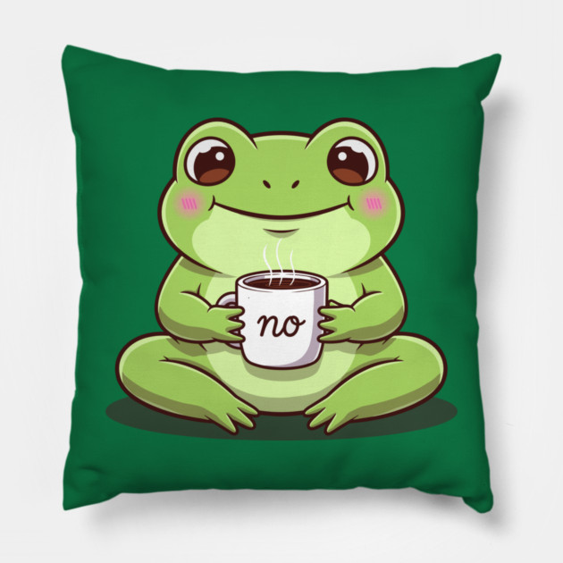 Kawaii Frog Says 'NO' Cute Coffee Pillow by enrynz
