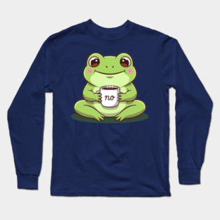 Kawaii Frog Says 'NO' Cute Coffee Long Sleeve T-Shirt