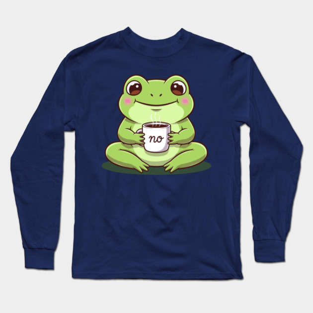 Kawaii Frog Says 'NO' Cute Coffee Long Sleeve T-Shirt by enrynz