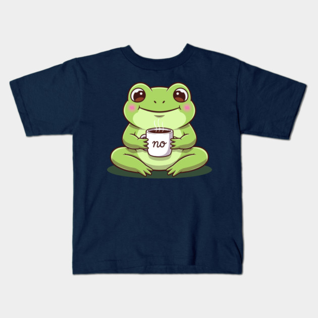 Kawaii Frog Says 'NO' Cute Coffee Kids T-Shirt by enrynz