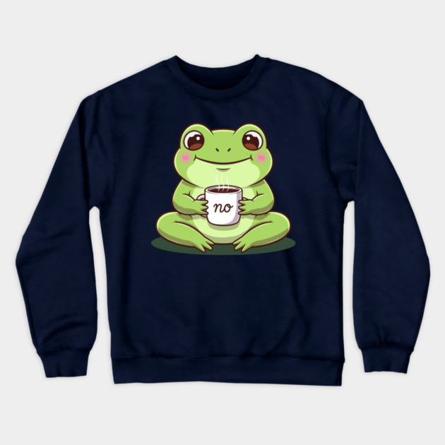 Kawaii Frog Says 'NO' Cute Coffee Crewneck Sweatshirt by enrynz