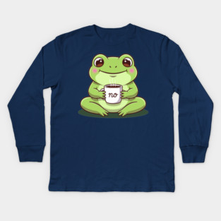 Kawaii Frog Says 'NO' Cute Coffee Kids Long Sleeve T-Shirt