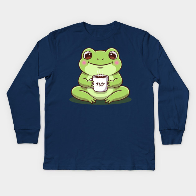 Kawaii Frog Says 'NO' Cute Coffee Kids Long Sleeve T-Shirt by enrynz