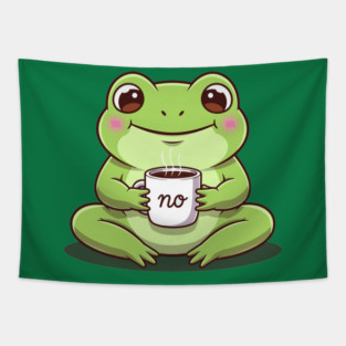 Kawaii Frog Says 'NO' Cute Coffee Tapestry