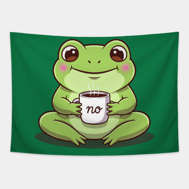 Kawaii Frog Says 'NO' Cute Coffee Tapestry by enrynz