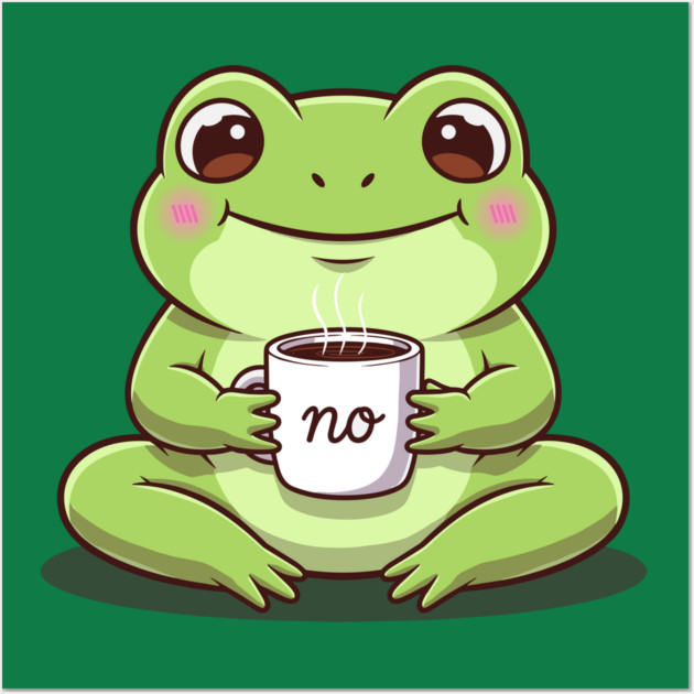 Kawaii Frog Says 'NO' Cute Coffee Wall Art by Digironin