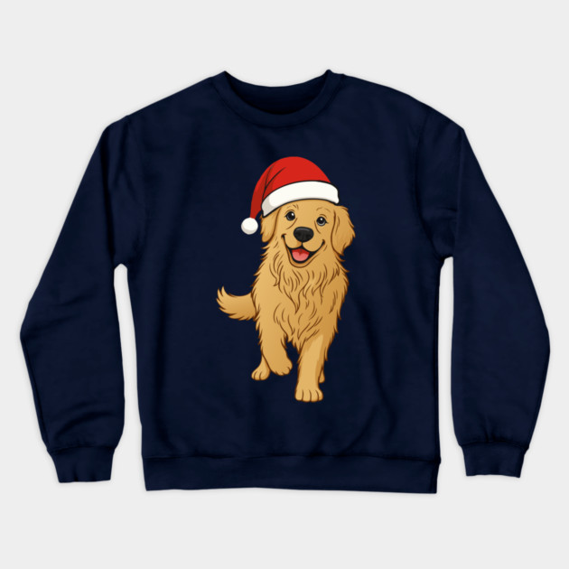 Christmas Santa Golden Retriever – Cute Holiday Dog T-Shirt Crewneck Sweatshirt by DonWillisJrArt