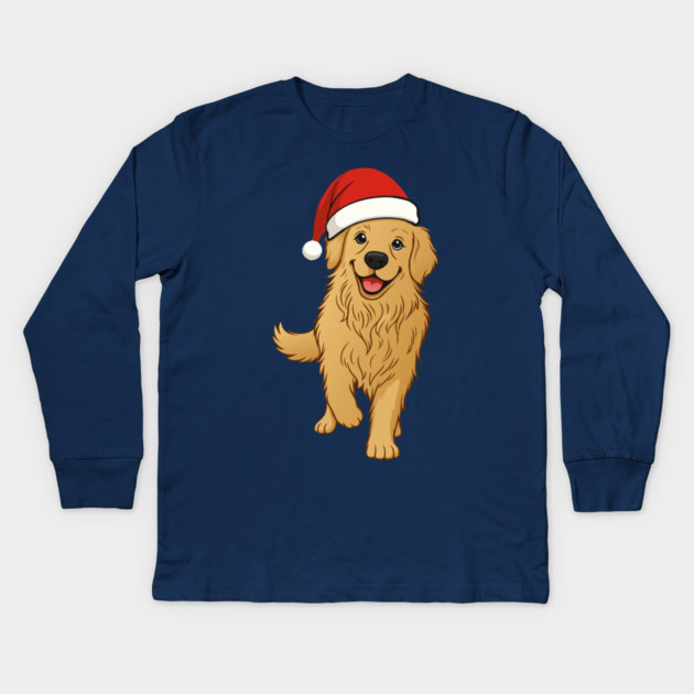 Christmas Santa Golden Retriever – Cute Holiday Dog T-Shirt Kids Long Sleeve T-Shirt by DonWillisJrArt