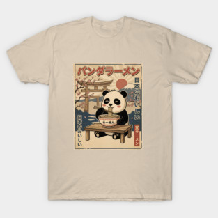 Panda Eating Ramen Vintage Japanese Art Aesthetic T-Shirt