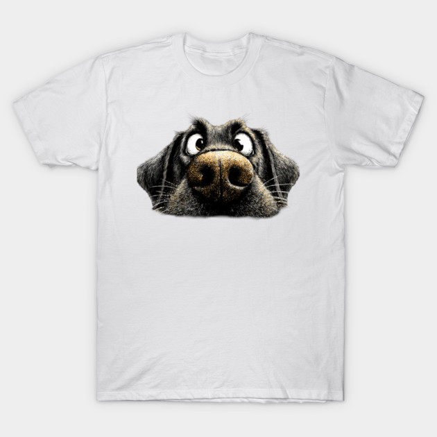 Black Labrador ‘Schmoozing’ T-Shirt by ShirleyMac