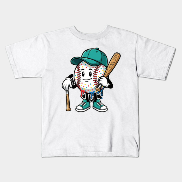 Drip Baseball Cartoon Youth – Cool Baseball Lifestyle - drip baseball Kids T-Shirt by ArtistTee ⭐⭐⭐⭐⭐