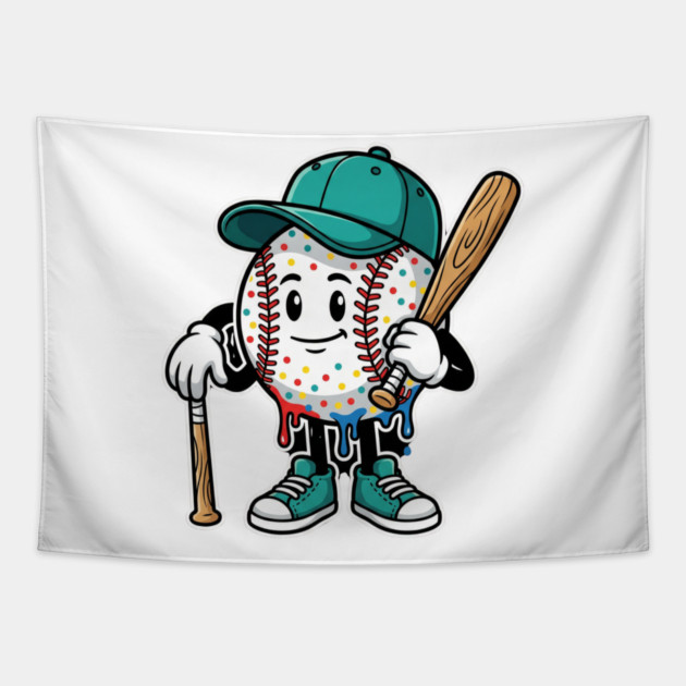 Drip Baseball Cartoon Youth – Cool Baseball Lifestyle - drip baseball Tapestry by ArtistTee ⭐⭐⭐⭐⭐