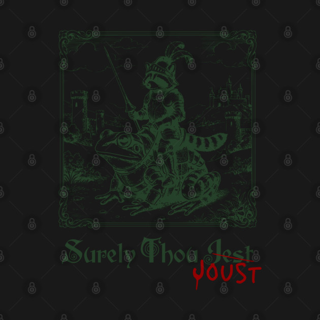 Medieval Raccoon in Armor Riding Giant Frog: Surely Thou Jest/Joust by Luxinda