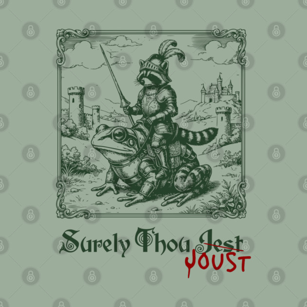 Medieval Raccoon in Armor Riding Giant Frog: Surely Thou Jest/Joust by Luxinda