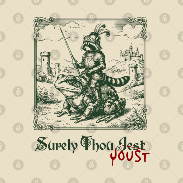 Medieval Raccoon in Armor Riding Giant Frog: Surely Thou Jest/Joust by Luxinda