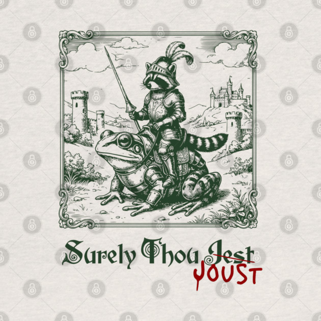Medieval Raccoon in Armor Riding Giant Frog: Surely Thou Jest/Joust by Luxinda