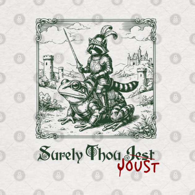 Medieval Raccoon in Armor Riding Giant Frog: Surely Thou Jest/Joust by Luxinda