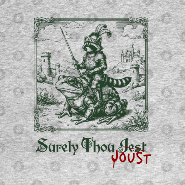 Medieval Raccoon in Armor Riding Giant Frog: Surely Thou Jest/Joust by Luxinda