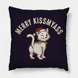 Hilarious Merry Kissmyass Christmas Cat Pillow
