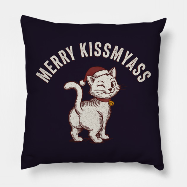 Hilarious Merry Kissmyass Christmas Cat Pillow by CreativeSage