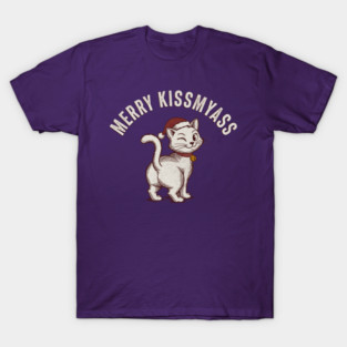 Hilarious Merry Kissmyass Christmas Cat T-Shirt