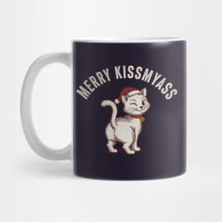 Hilarious Merry Kissmyass Christmas Cat Mug