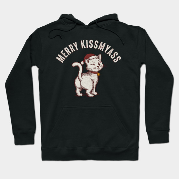 Hilarious Merry Kissmyass Christmas Cat Hoodie by CreativeSage