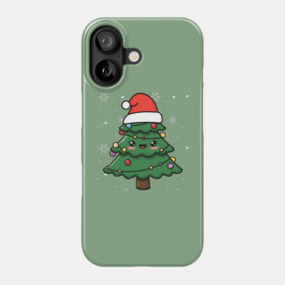 Cute Kawaii Christmas Tree with Santa Hat Phone Case