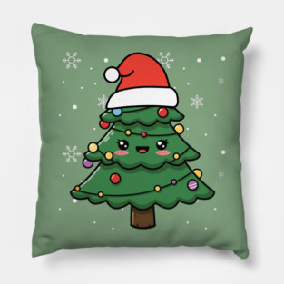 Cute Kawaii Christmas Tree with Santa Hat Pillow