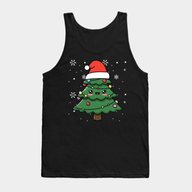 Cute Kawaii Christmas Tree with Santa Hat Tank Top by Creatifly Graphic Tees