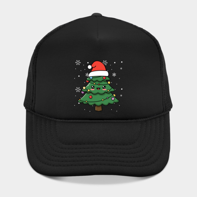 Cute Kawaii Christmas Tree with Santa Hat by Creatifly Graphic Tees