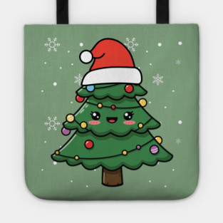 Cute Kawaii Christmas Tree with Santa Hat Tote