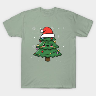 Cute Kawaii Christmas Tree with Santa Hat T-Shirt
