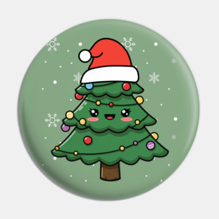 Cute Kawaii Christmas Tree with Santa Hat Pin