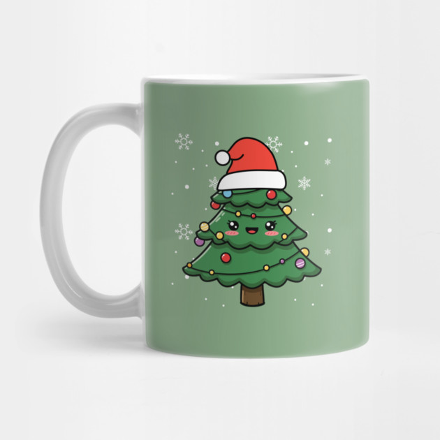 Cute Kawaii Christmas Tree with Santa Hat by Creatifly Graphic Tees