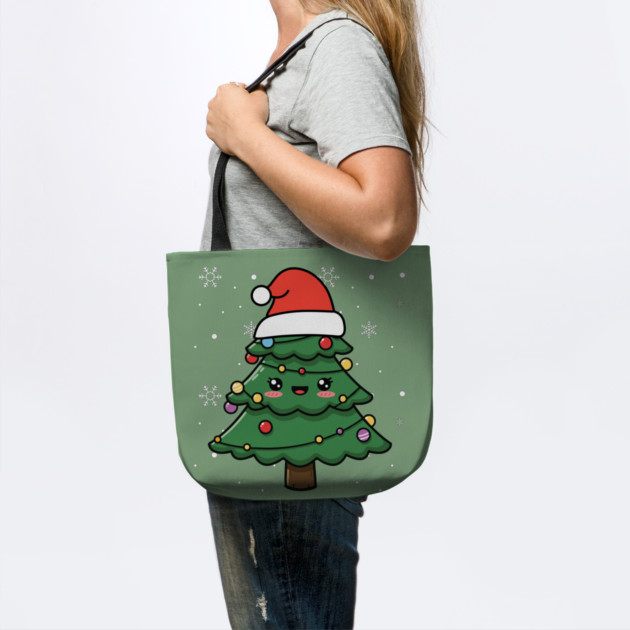 Cute Kawaii Christmas Tree with Santa Hat by Creatifly Graphic Tees