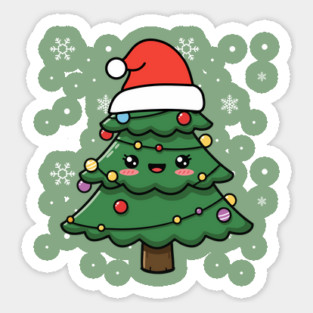 Cute Kawaii Christmas Tree with Santa Hat Sticker