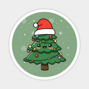 Cute Kawaii Christmas Tree with Santa Hat Magnet