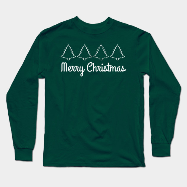 Minimalist Merry Christmas Tree Line Long Sleeve T-Shirt by Creatifly Graphic Tees
