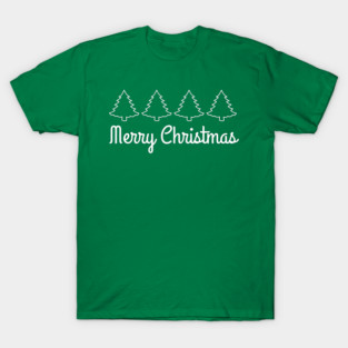 Minimalist Merry Christmas Tree Line T-Shirt