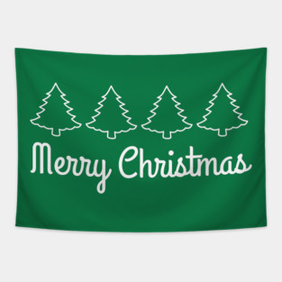 Minimalist Merry Christmas Tree Line Tapestry