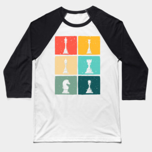 Retro Pop Art Chess Pieces Colorful Board Game Player Baseball T-Shirt