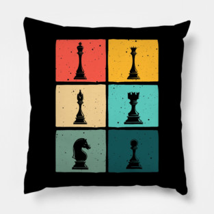 Retro Pop Art Chess Pieces Colorful Board Game Player Pillow