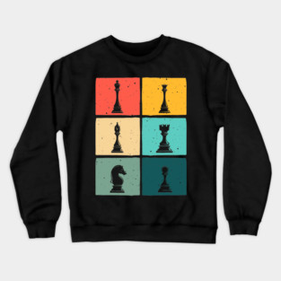 Retro Pop Art Chess Pieces Colorful Board Game Player Crewneck Sweatshirt