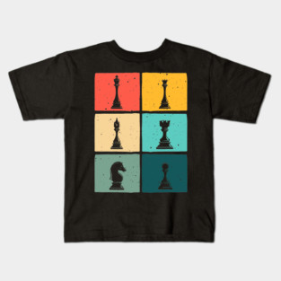 Retro Pop Art Chess Pieces Colorful Board Game Player Kids T-Shirt