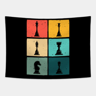 Retro Pop Art Chess Pieces Colorful Board Game Player Tapestry