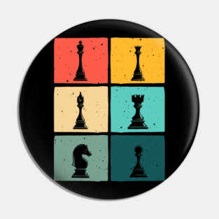 Retro Pop Art Chess Pieces Colorful Board Game Player Pin